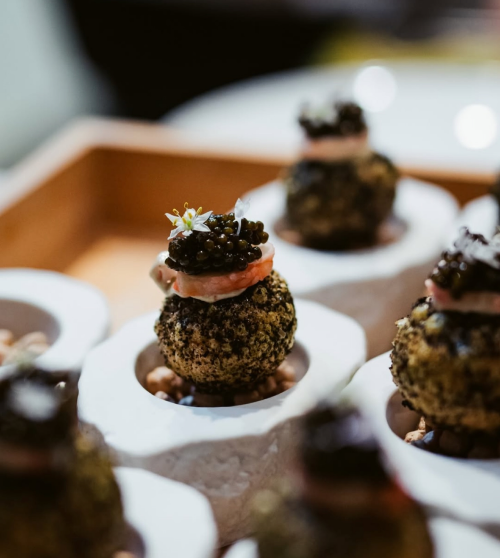 Caviar tins on a table