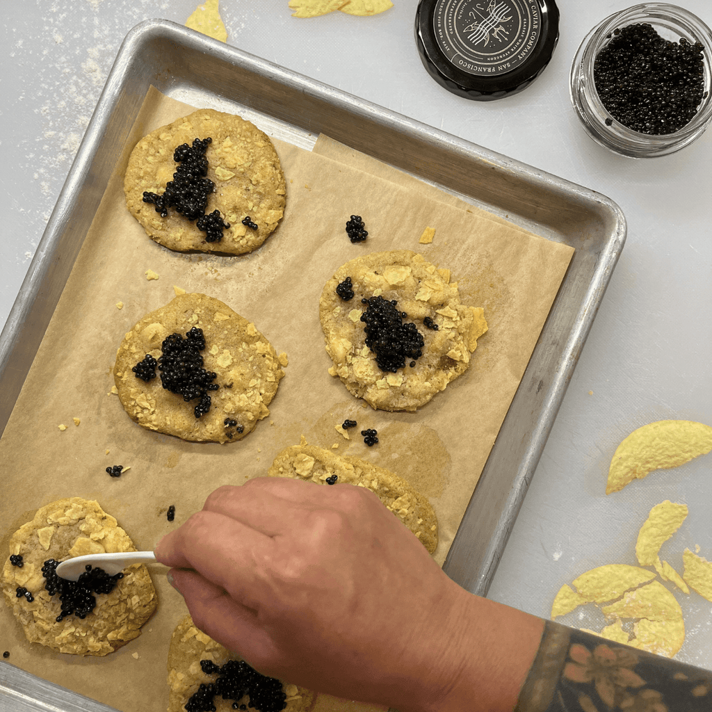 White Chocolate Pringles Cookie with Classic White Sturgeon - The Caviar Co.